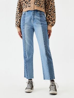 PacSun Two Tone Panel High Waisted Straight Leg Jeans Medium Indigo Size 26